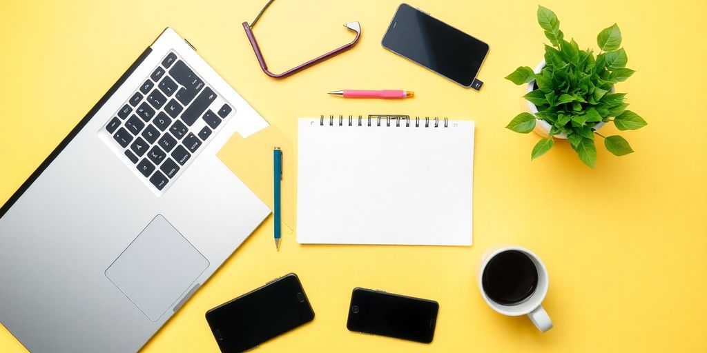 Flat lay of business tools for side businesses.